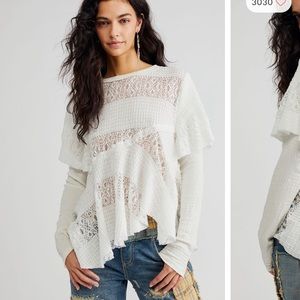 Free People Snowfall Lace Patchwork Ruffles Tunic Top